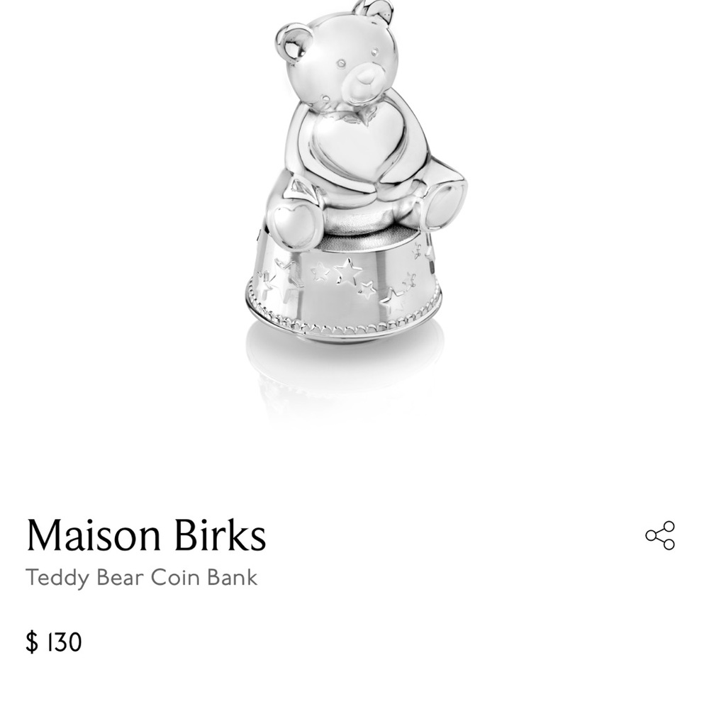 Birks silver teddy bear coin bank.